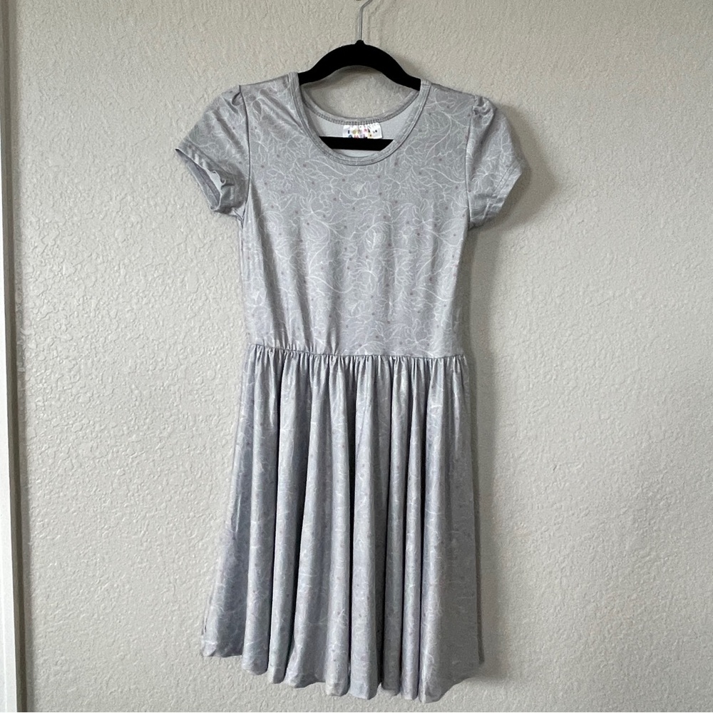 Dot Dot Smile Girls 5/6 silver Floral grey pink twirl Dress cap sleeve